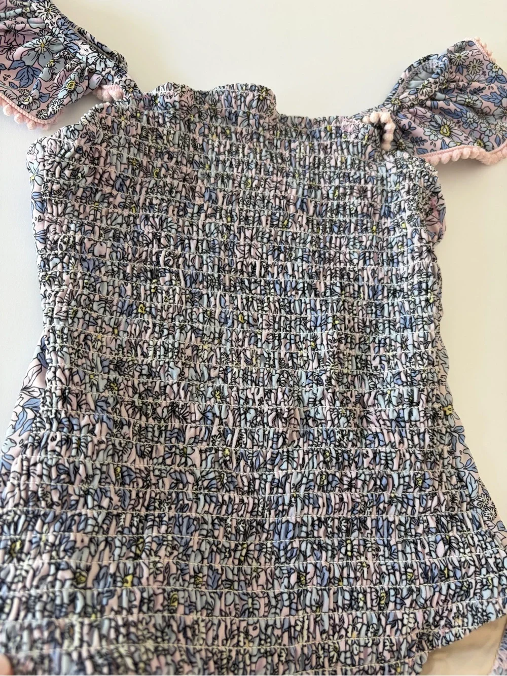 Shade Critters Girls Blue And Pink Smocked One Piece Swimsuit Size 6